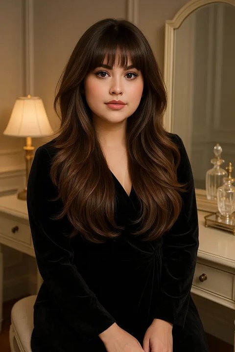 Model Rambut Layer Panjang Wajah Bulat untuk Usia 30-an (Foto: ChatGPT)