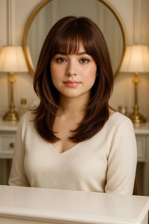 Model Rambut Layer Panjang Wajah Bulat untuk Usia 30-an (Foto: ChatGPT)