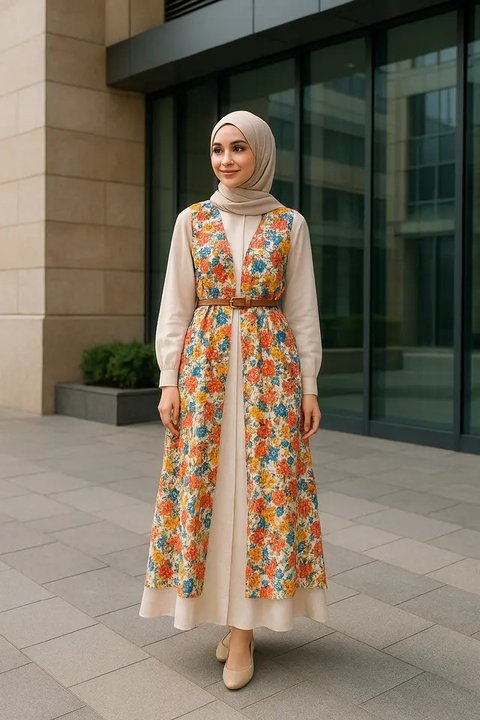 Model Gamis dengan Outer Motif Bunga (created by AI)