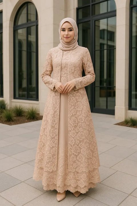 Model Gamis dengan Outer Motif Bunga (created by AI)