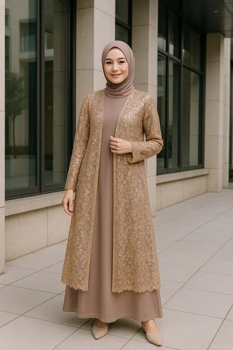 Model Gamis dengan Outer Motif Bunga (created by AI)