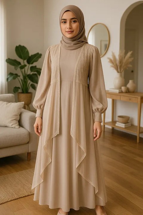 7 Model Gamis dengan Rompi Sifon, Anggun dan Ringan Dipakai Seharian (sumber:AI)