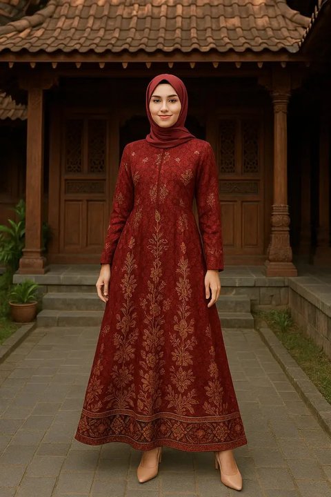 Model Batik Merah Maroon Wanita Terbaru (created by AI)