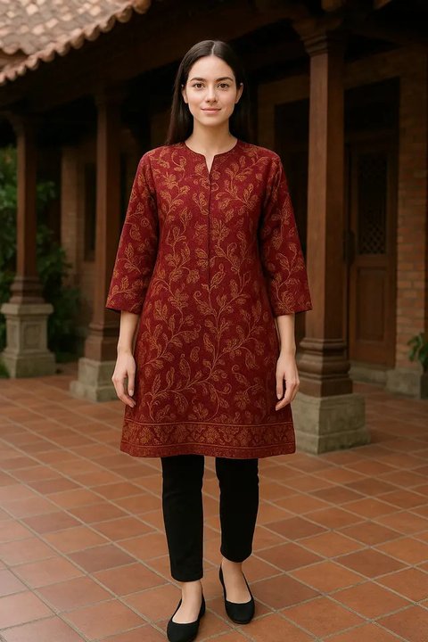 Model Batik Merah Maroon Wanita Terbaru (created by AI)