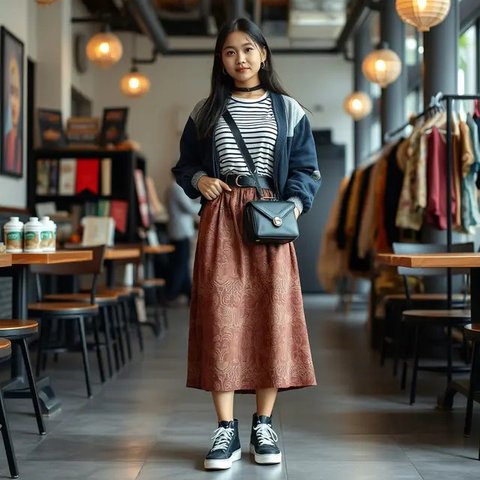 Rok Midi Batik dengan Contrast Waistband. Foto: Qwen AI