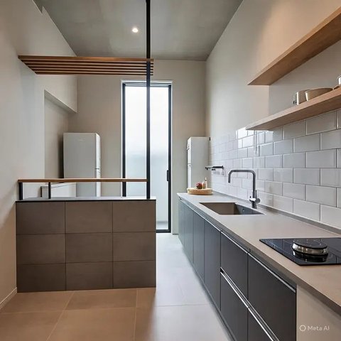 Desain Dapur Terbuka Dibelakang Rumah Sederhana by Meta AI