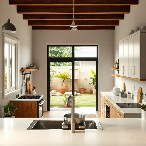 Desain Dapur Terbuka Dibelakang Rumah Sederhana by Qwen.AI