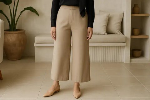 7 Tips Memakai Celana Kulot untuk Wanita Tinggi 150an, Tetap Stylish Tanpa Terlihat Tenggelam (sumber:AI)