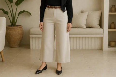 7 Tips Memakai Celana Kulot untuk Wanita Tinggi 150an, Tetap Stylish Tanpa Terlihat Tenggelam (sumber:AI)