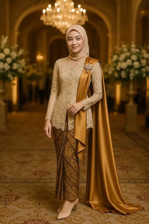 Model Kebaya dengan Selendang Bahu (created by AI)