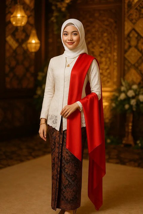 Model Kebaya dengan Selendang Bahu (created by AI)