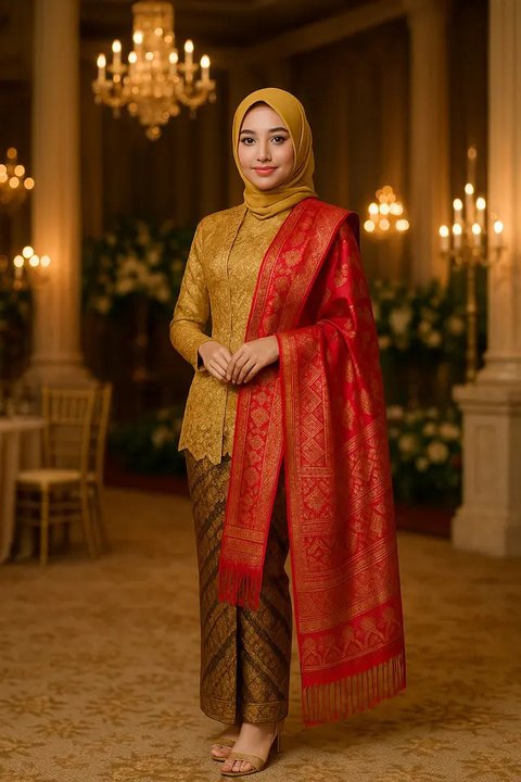 Model Kebaya dengan Selendang Bahu (created by AI)