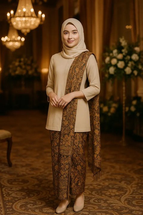 Model Kebaya dengan Selendang Bahu (created by AI)