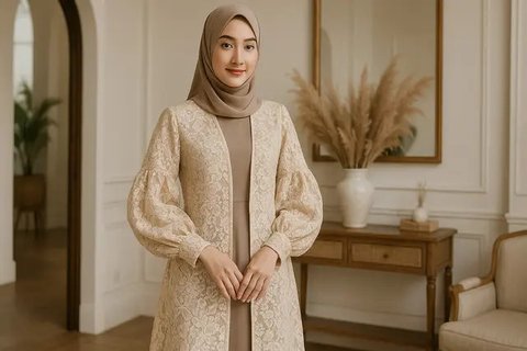 7 Model Cardigan Brokat untuk Gamis, Tampil Mewah Tanpa Berlebihan (sumber:AI)