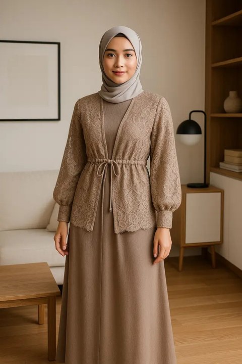 7 Model Cardigan Brokat untuk Gamis, Tampil Mewah Tanpa Berlebihan (sumber:AI)