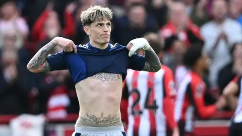Alejandro Garnacho dalam laga final Liga Europa antara Tottenham Hotspur vs Manchester United di San Mames, Kamis (22/5/2025). (AP Photo/Miguel Oses)