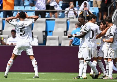 Pemain Real Madrid Jude Bellingham usai cetak gol ke gawang Pachuca di Piala Dunia Antarklub 2025. (Federico PARRA / AFP)