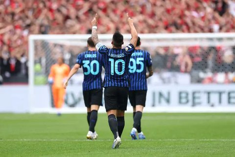 Kapten Inter Milan Lautaro Martinez usai cetak gol ke gawang Urawa Reds di Piala Dunia Antarklub 2025. (Buda Mendes / GETTY IMAGES NORTH AMERICA / Getty Images via AFP)