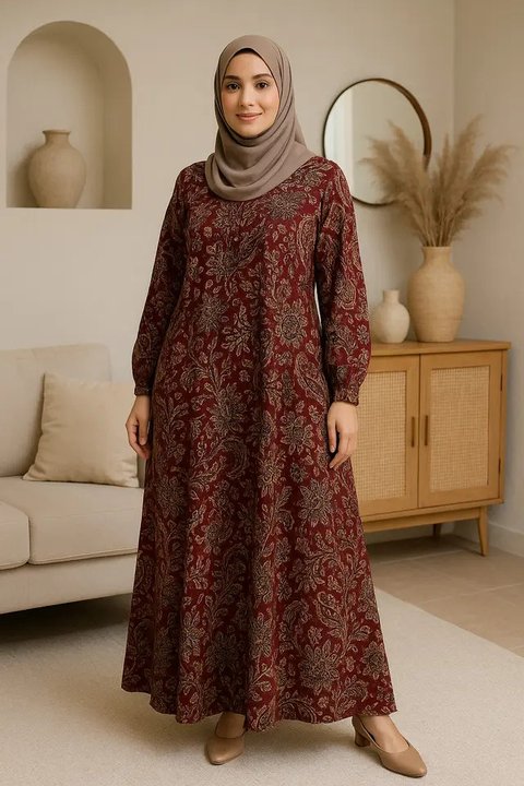 7 Model Gamis Batik Jumbo Terbaru, Nyaman dan Elegan untuk Tampil Pede di Segala Acara (sumber:AI)