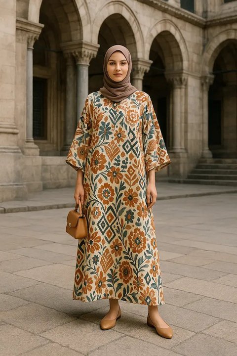 Model Gamis Kaftan yang Cocok untuk Ibu Muda agar Tetap Stylist (created by AI)