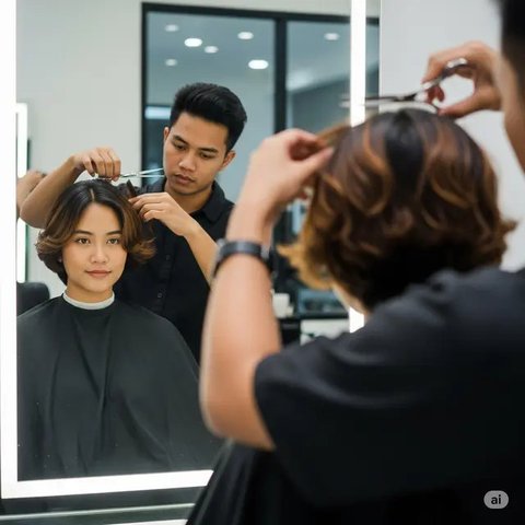 Model Rambut Pendek Coklat Wanita Indonesia. Foto: Gemini