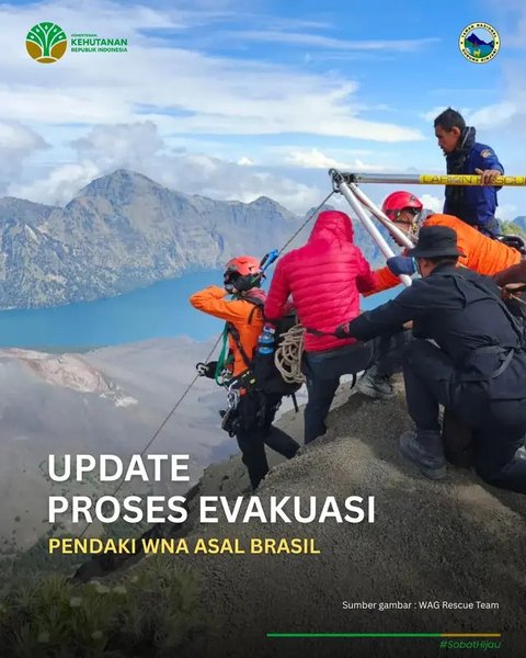Proses evakuasi turis Brasil yang jatuh di Gunung Rinjani. (dok. Instagram