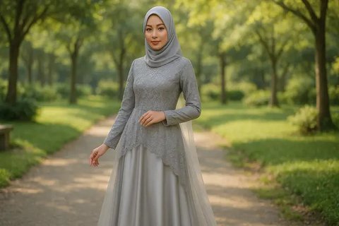 7 Model Gamis Brokat Warna Abu-Abu Kombinasi Terbaru, Simpel dan Elegan (sumber:AI)