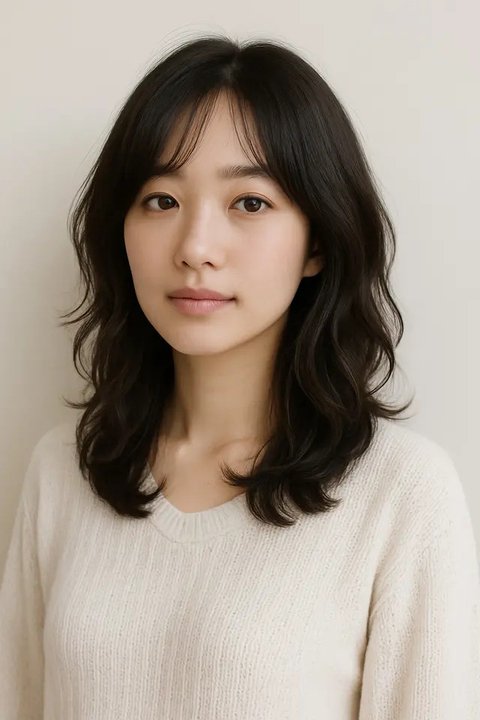 Gaya Layer Rambut Panjang dengan Poni Tipis Ala Korea. Foto: Meta AI