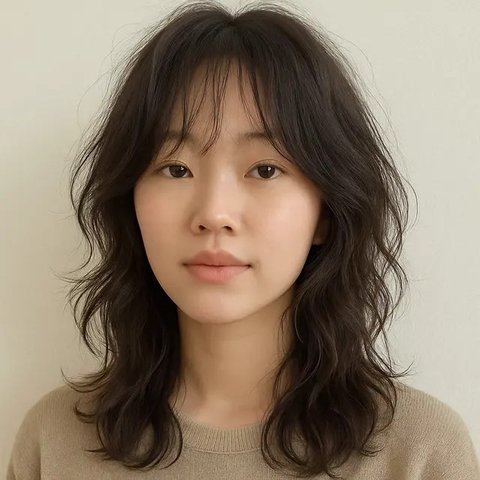 Gaya Layer Rambut Panjang dengan Poni Tipis Ala Korea. Foto: Meta AI