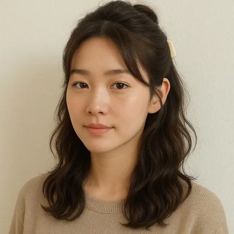 Gaya Layer Rambut Panjang dengan Poni Tipis Ala Korea. Foto: Meta AI