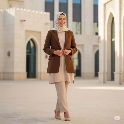 Ide Mix and Match Tunik, Blazer, dan Hijab untuk Tampil Elegan di Berbagai Acara (created by AI)