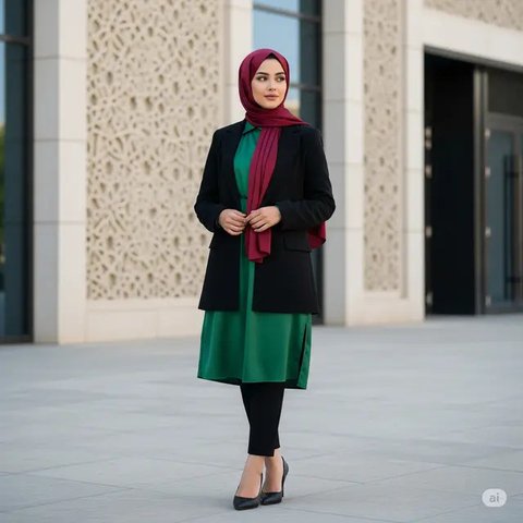 Ide Mix and Match Tunik, Blazer, dan Hijab untuk Tampil Elegan di Berbagai Acara (created by AI)