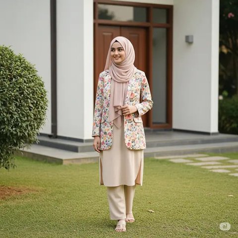 Ide Mix and Match Tunik, Blazer, dan Hijab untuk Tampil Elegan di Berbagai Acara (created by AI)