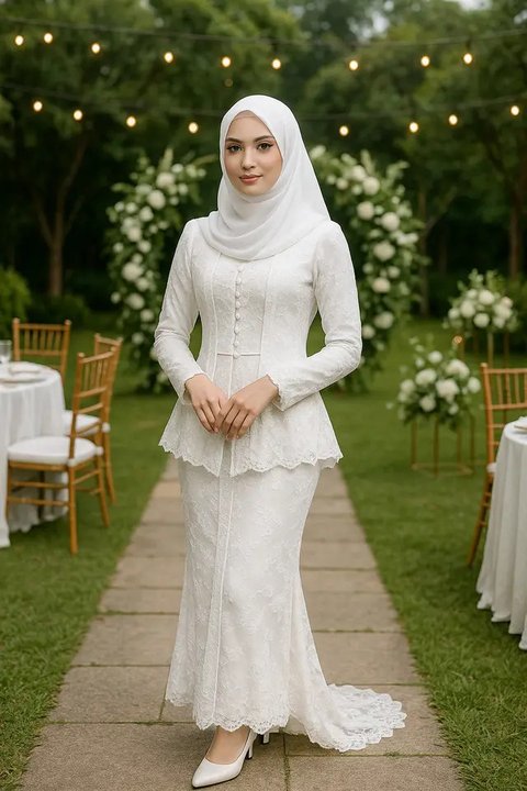 Kebaya tersebut kemudian dipadukan dengan hijab lilit polos bernuansa mint, Irish Bella juga kenakan kurung lace berwarna putih.