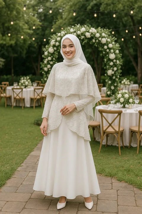 Kebaya tersebut kemudian dipadukan dengan hijab lilit polos bernuansa mint, Irish Bella juga kenakan kurung lace berwarna putih.