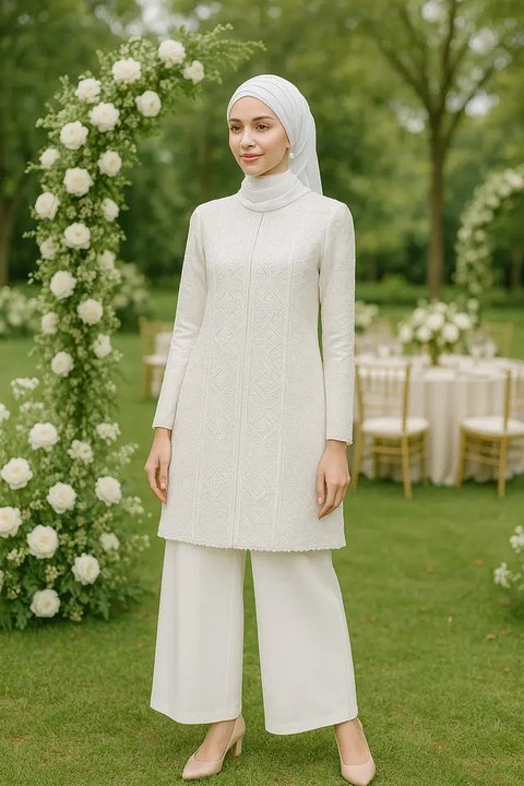 Kebaya tersebut kemudian dipadukan dengan hijab lilit polos bernuansa mint, Irish Bella juga kenakan kurung lace berwarna putih.