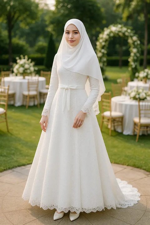 Kebaya tersebut kemudian dipadukan dengan hijab lilit polos bernuansa mint, Irish Bella juga kenakan kurung lace berwarna putih.