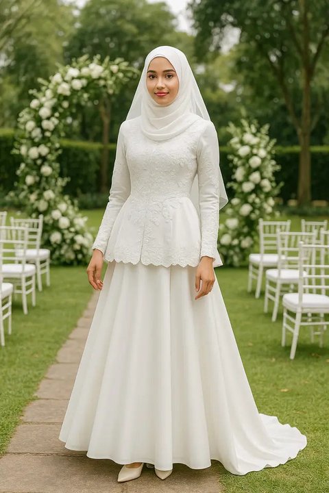Kebaya tersebut kemudian dipadukan dengan hijab lilit polos bernuansa mint, Irish Bella juga kenakan kurung lace berwarna putih.