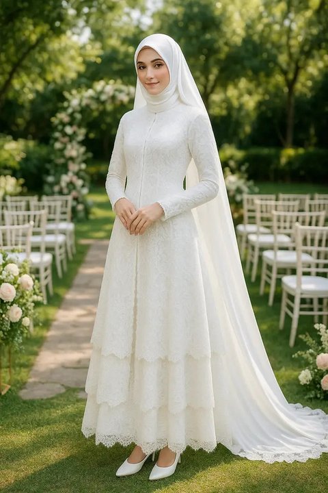 Kebaya tersebut kemudian dipadukan dengan hijab lilit polos bernuansa mint, Irish Bella juga kenakan kurung lace berwarna putih.