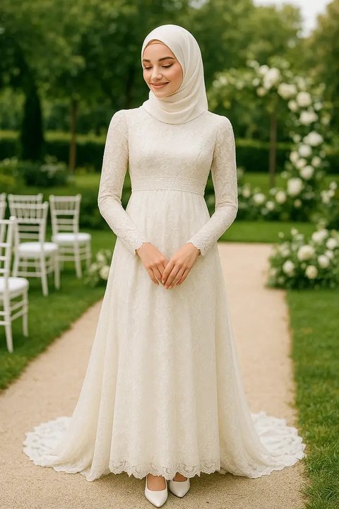 Kebaya tersebut kemudian dipadukan dengan hijab lilit polos bernuansa mint, Irish Bella juga kenakan kurung lace berwarna putih.