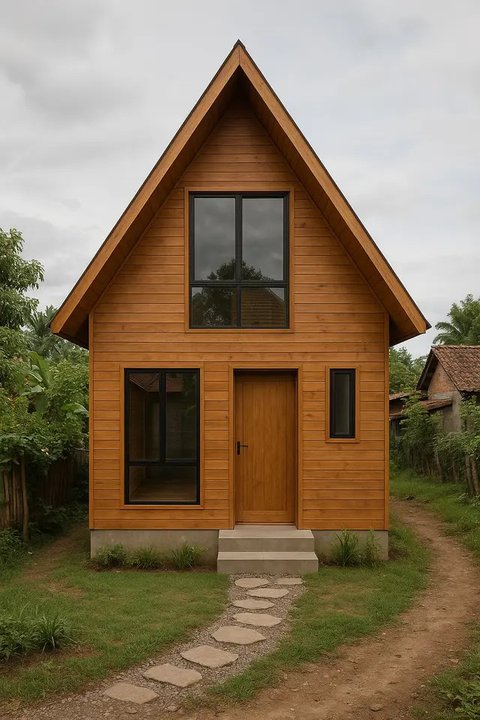 Rumah Kayu Minimalis di Desa Biar Tetap Berkelas Meski Lahan Kecil (created by AI)