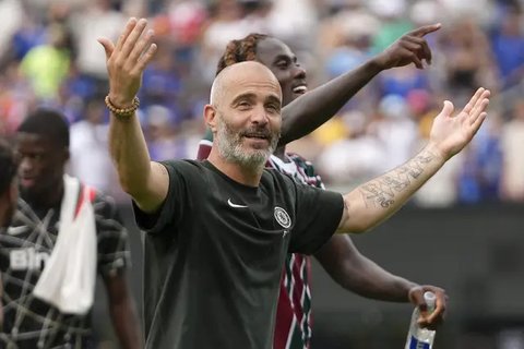 Selebrasi Ousmane Dembele dalam laga PSG vs Real Madrid di semifinal Piala Dunia Antarklub 2025, Kamis (10/7/2025). (AP Photo/Pamela Smith)