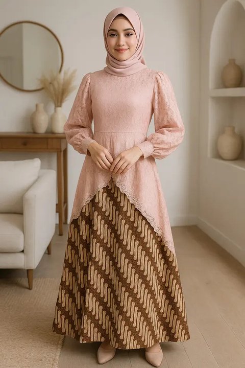 8 Model Gamis Brokat Kombinasi Batik Terbaru Tren 2025, Anggun dan Penuh Karakter (sumber:AI)