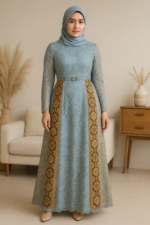 8 Model Gamis Brokat Kombinasi Batik Terbaru Tren 2025, Anggun dan Penuh Karakter (sumber:AI)