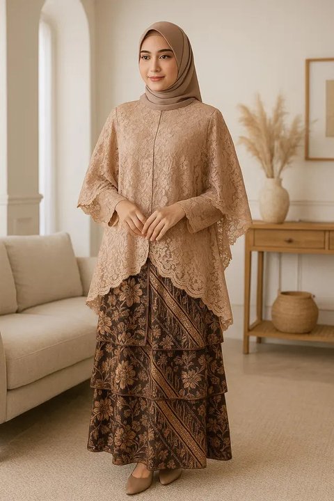 8 Model Gamis Brokat Kombinasi Batik Terbaru Tren 2025, Anggun dan Penuh Karakter (sumber:AI)