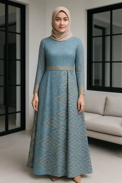 8 Model Gamis Brokat Kombinasi Batik Terbaru Tren 2025, Anggun dan Penuh Karakter (sumber:AI)