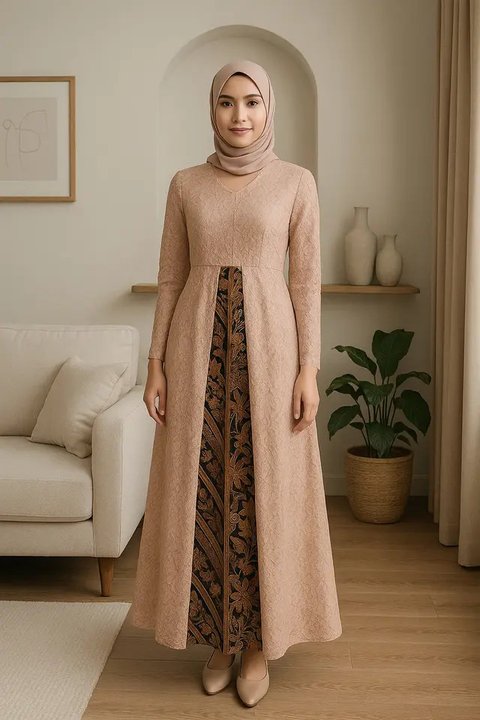 8 Model Gamis Brokat Kombinasi Batik Terbaru Tren 2025, Anggun dan Penuh Karakter (sumber:AI)