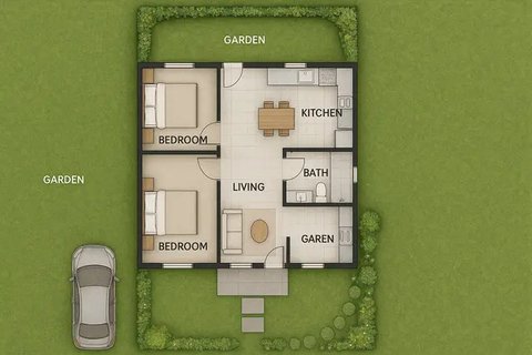 8 Gambar Rumah Minimalis 5x7 Meter di Desa dengan Taman, Kecil tapi Adem (sumber:AI)