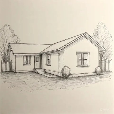 Sketsa Rumah Sederhana Halaman Luas (Meta AI)