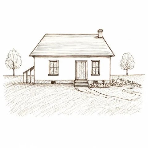 Sketsa Rumah Sederhana Halaman Luas (Meta AI)